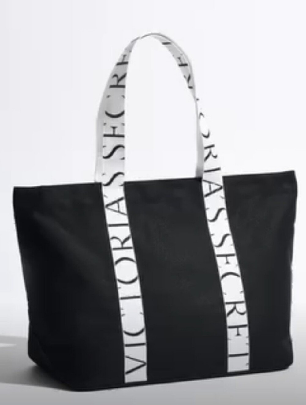 Victoria's Secret Black Tote with White Logo Straps